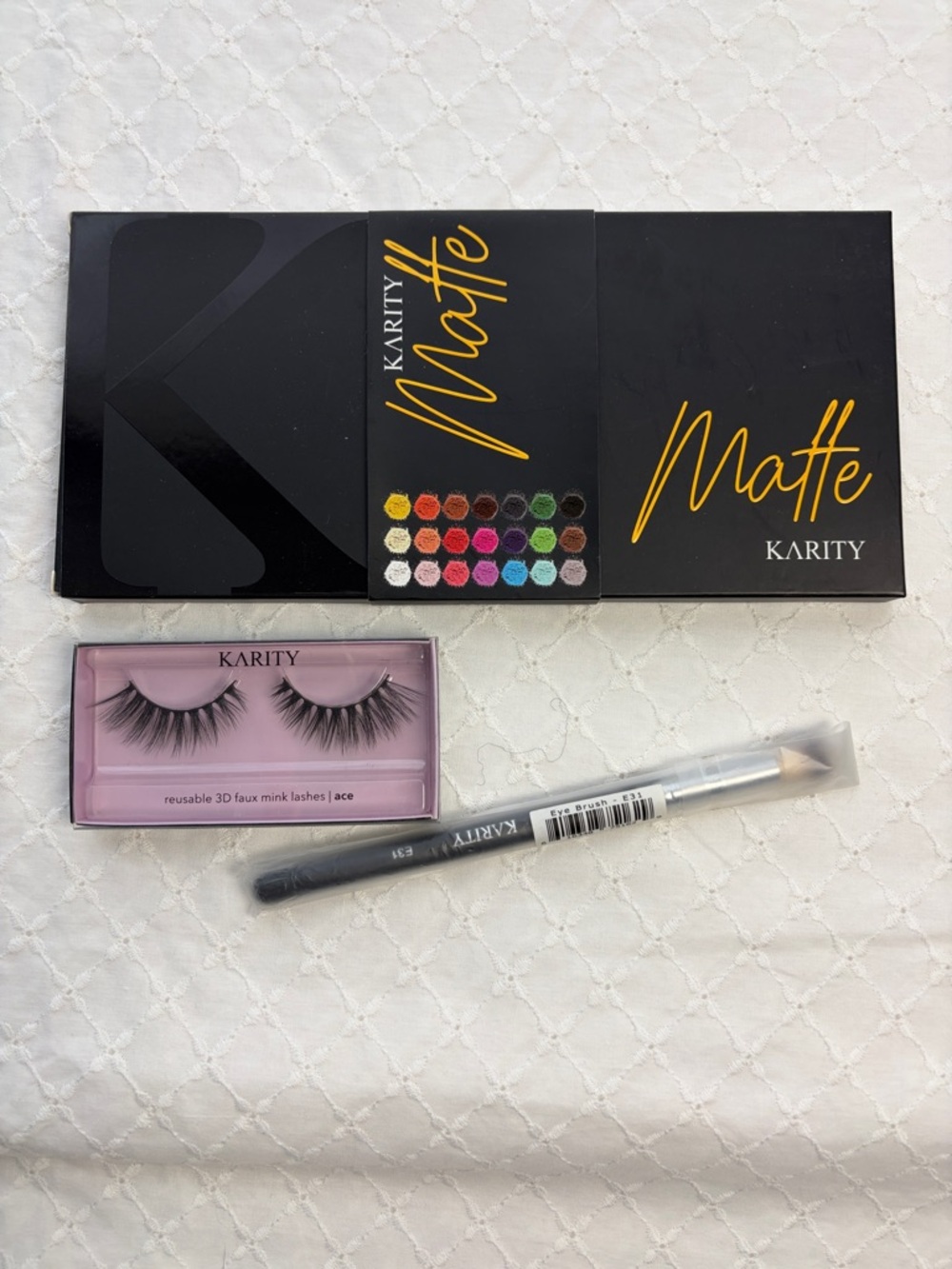 Karity Matte Eyeshadow Palette, Eye Brush , Reusable 3D Faux Mink Lashes All NWT